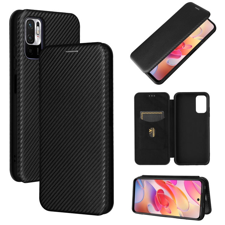 For Xiaomi Redmi Note 10 5G Carbon Fiber Texture Horizontal Flip TPU + PC + PU Leather Case with Card Slot