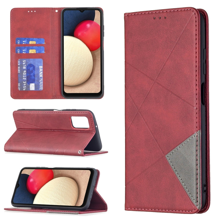 For Samsung Galaxy A03s 164mm Rhombus Texture Horizontal Flip Magnetic Leather Case with Holder & Card Slots