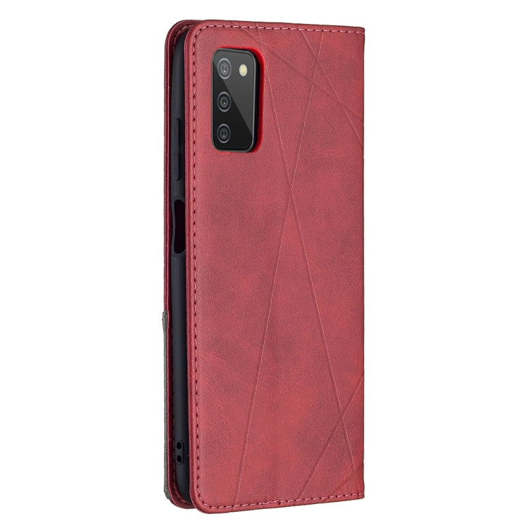 For Samsung Galaxy A03s 164mm Rhombus Texture Horizontal Flip Magnetic Leather Case with Holder & Card Slots