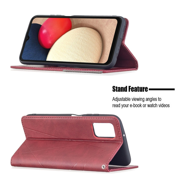 For Samsung Galaxy A03s 164mm Rhombus Texture Horizontal Flip Magnetic Leather Case with Holder & Card Slots