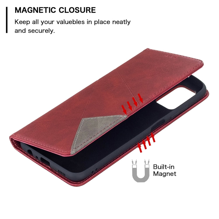 For Samsung Galaxy A03s 164mm Rhombus Texture Horizontal Flip Magnetic Leather Case with Holder & Card Slots