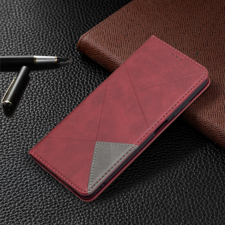 For Samsung Galaxy A03s 164mm Rhombus Texture Horizontal Flip Magnetic Leather Case with Holder & Card Slots