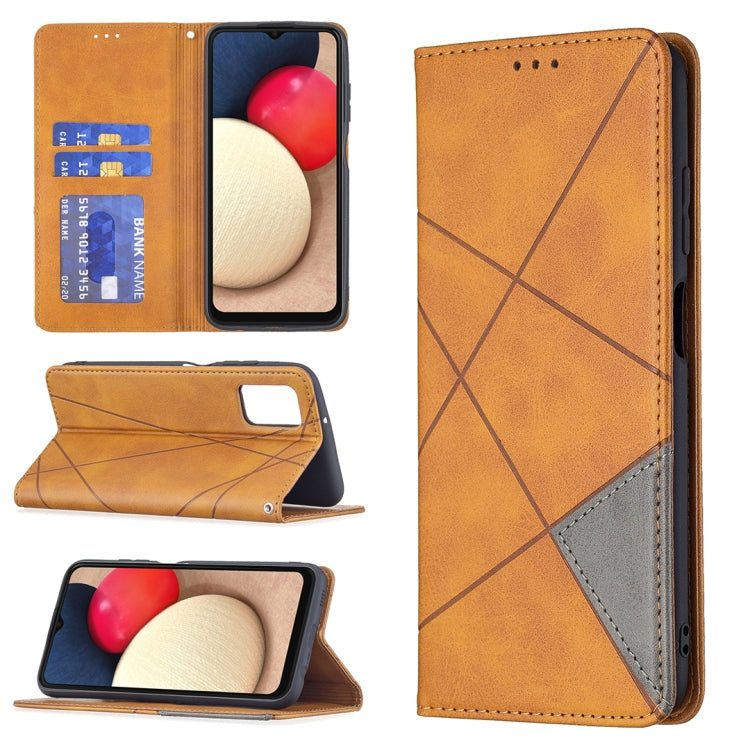 For Samsung Galaxy A03s 164mm Rhombus Texture Horizontal Flip Magnetic Leather Case with Holder & Card Slots