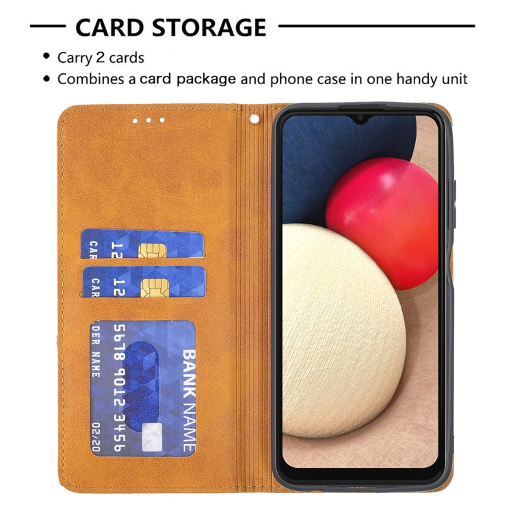 For Samsung Galaxy A03s 164mm Rhombus Texture Horizontal Flip Magnetic Leather Case with Holder & Card Slots