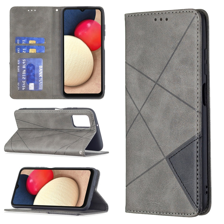 For Samsung Galaxy A03s 164mm Rhombus Texture Horizontal Flip Magnetic Leather Case with Holder & Card Slots