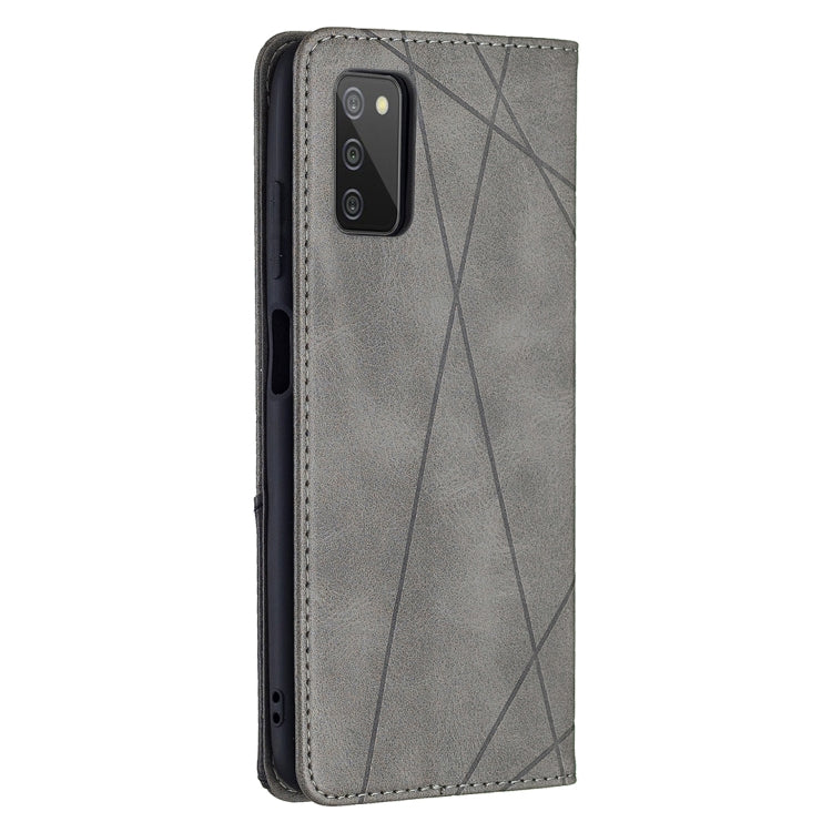 For Samsung Galaxy A03s 164mm Rhombus Texture Horizontal Flip Magnetic Leather Case with Holder & Card Slots