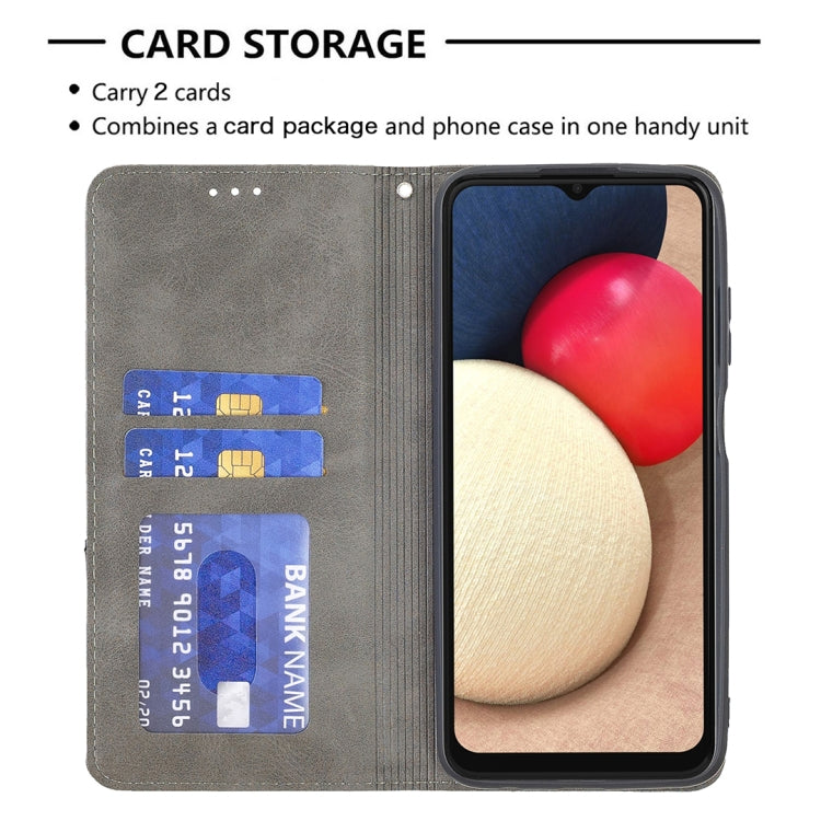 For Samsung Galaxy A03s 164mm Rhombus Texture Horizontal Flip Magnetic Leather Case with Holder & Card Slots