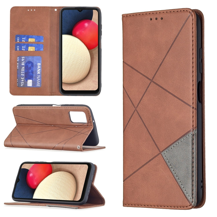 For Samsung Galaxy A03s 164mm Rhombus Texture Horizontal Flip Magnetic Leather Case with Holder & Card Slots