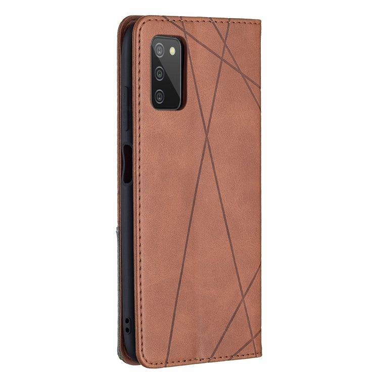 For Samsung Galaxy A03s 164mm Rhombus Texture Horizontal Flip Magnetic Leather Case with Holder & Card Slots