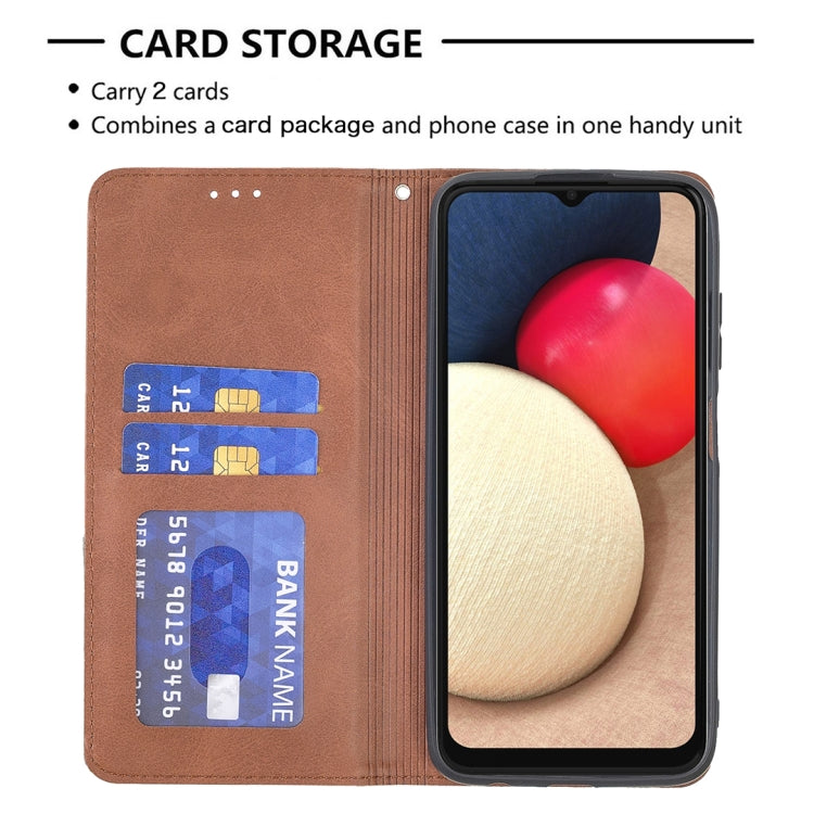 For Samsung Galaxy A03s 164mm Rhombus Texture Horizontal Flip Magnetic Leather Case with Holder & Card Slots