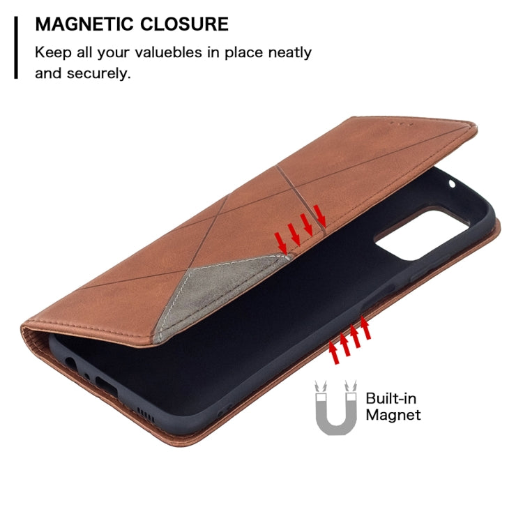For Samsung Galaxy A03s 164mm Rhombus Texture Horizontal Flip Magnetic Leather Case with Holder & Card Slots