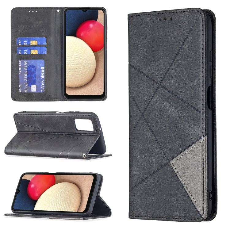 For Samsung Galaxy A03s 164mm Rhombus Texture Horizontal Flip Magnetic Leather Case with Holder & Card Slots