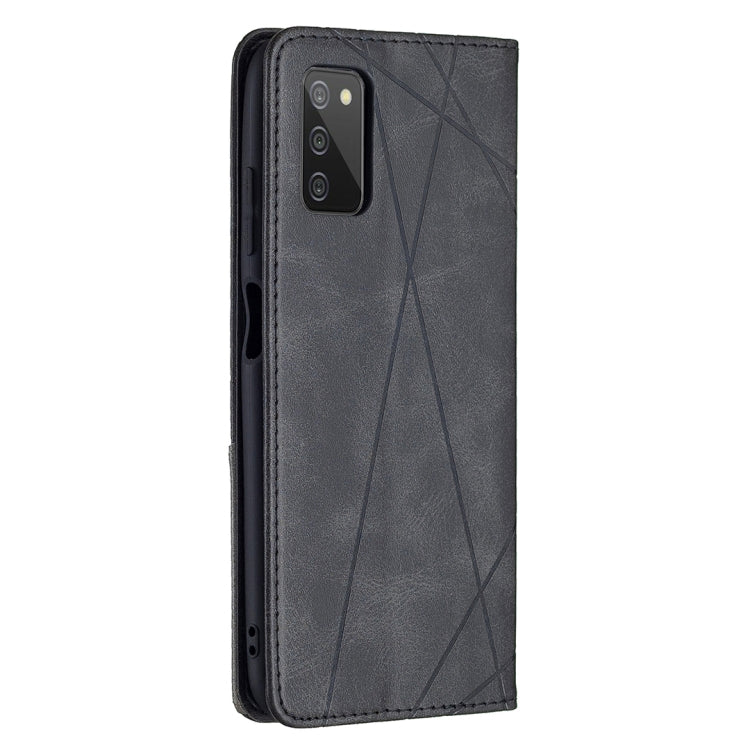 For Samsung Galaxy A03s 164mm Rhombus Texture Horizontal Flip Magnetic Leather Case with Holder & Card Slots