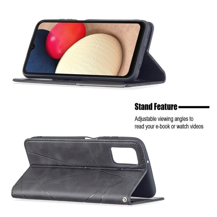For Samsung Galaxy A03s 164mm Rhombus Texture Horizontal Flip Magnetic Leather Case with Holder & Card Slots