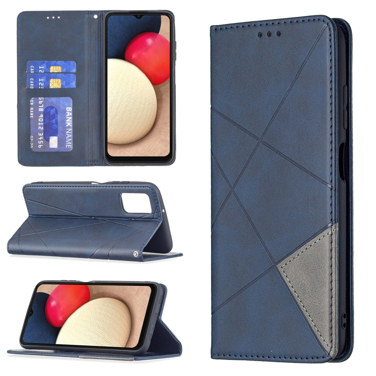 For Samsung Galaxy A03s 164mm Rhombus Texture Horizontal Flip Magnetic Leather Case with Holder & Card Slots