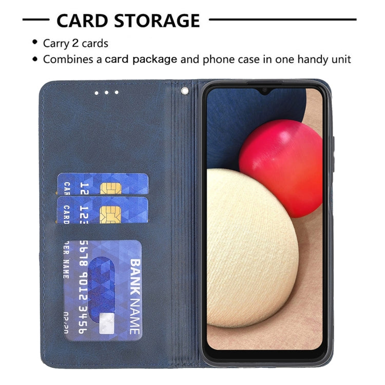 For Samsung Galaxy A03s 164mm Rhombus Texture Horizontal Flip Magnetic Leather Case with Holder & Card Slots