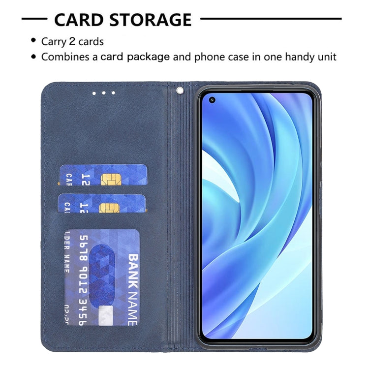 For Xiaomi Mi 11 Lite Rhombus Texture Horizontal Flip Magnetic Leather Case with Holder & Card Slots