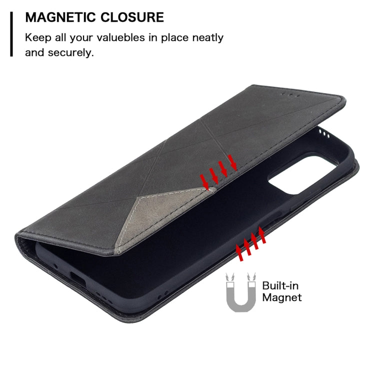 For Xiaomi Poco M3 Pro / Redmi Note 10 5G Rhombus Texture Horizontal Flip Magnetic Leather Case with Holder & Card Slots