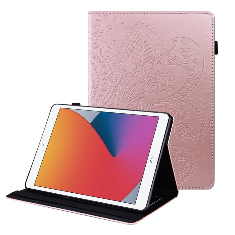For iPad 10.2 2020 /2019 Peacock Tail Embossing Pattern Horizontal Flip Leather Case with Holder & Card Slots & Wallet & Anti Skid Strip & Wake-up / Sleep Function