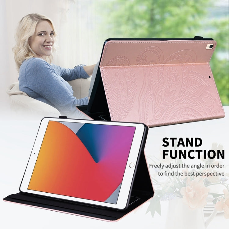 For iPad 10.2 2020 /2019 Peacock Tail Embossing Pattern Horizontal Flip Leather Case with Holder & Card Slots & Wallet & Anti Skid Strip & Wake-up / Sleep Function