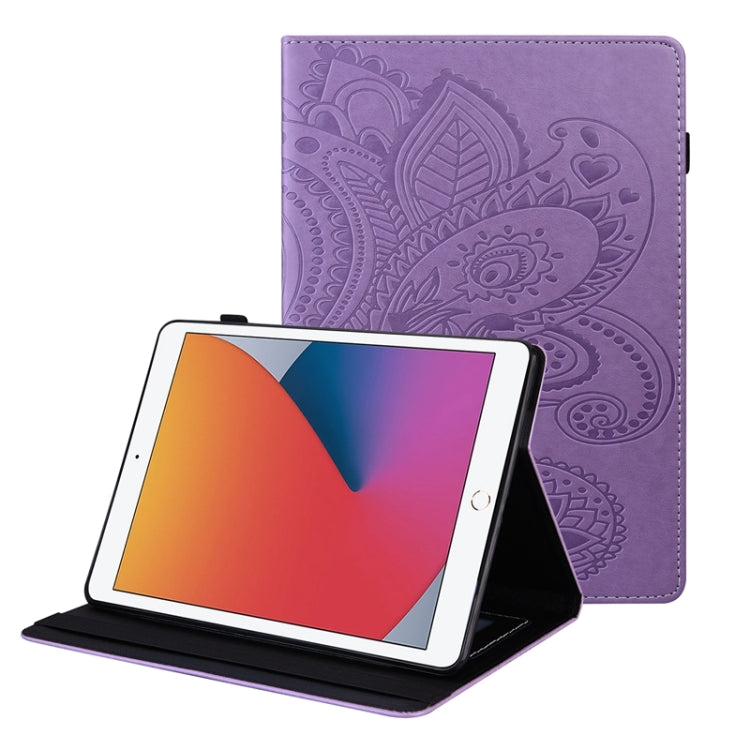 For iPad 10.2 2020 /2019 Peacock Tail Embossing Pattern Horizontal Flip Leather Case with Holder & Card Slots & Wallet & Anti Skid Strip & Wake-up / Sleep Function
