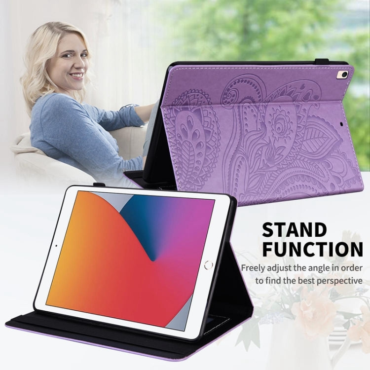 For iPad 10.2 2020 /2019 Peacock Tail Embossing Pattern Horizontal Flip Leather Case with Holder & Card Slots & Wallet & Anti Skid Strip & Wake-up / Sleep Function