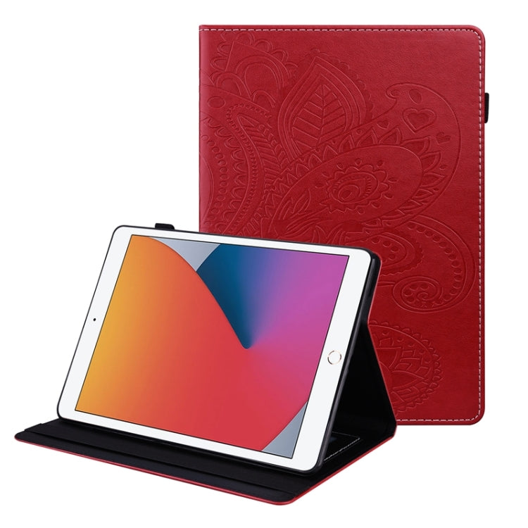 For iPad 10.2 2020 /2019 Peacock Tail Embossing Pattern Horizontal Flip Leather Case with Holder & Card Slots & Wallet & Anti Skid Strip & Wake-up / Sleep Function