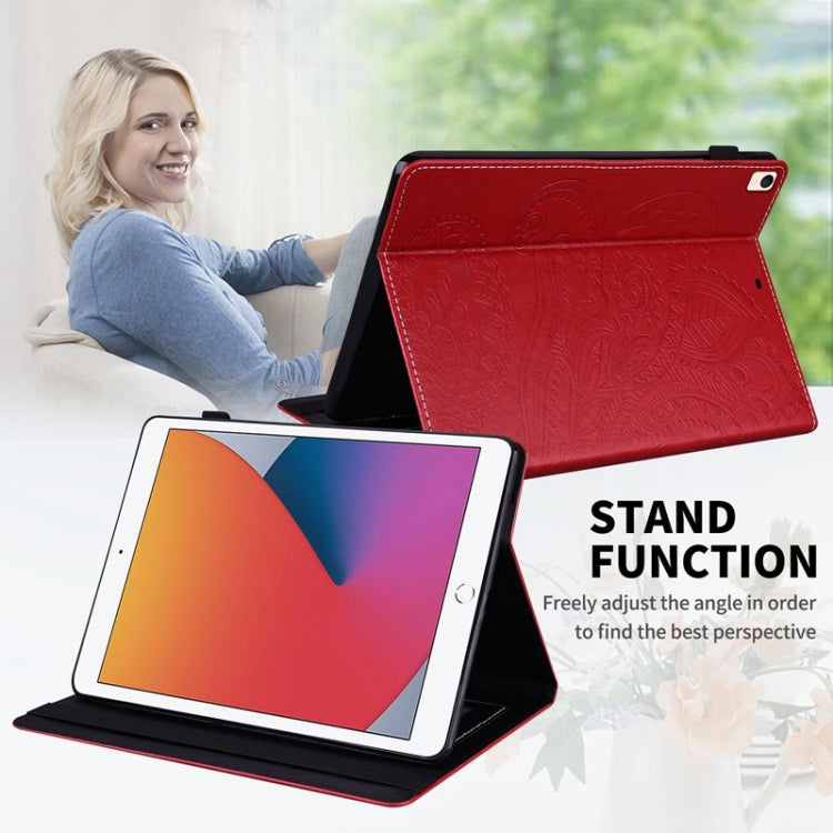 For iPad 10.2 2020 /2019 Peacock Tail Embossing Pattern Horizontal Flip Leather Case with Holder & Card Slots & Wallet & Anti Skid Strip & Wake-up / Sleep Function