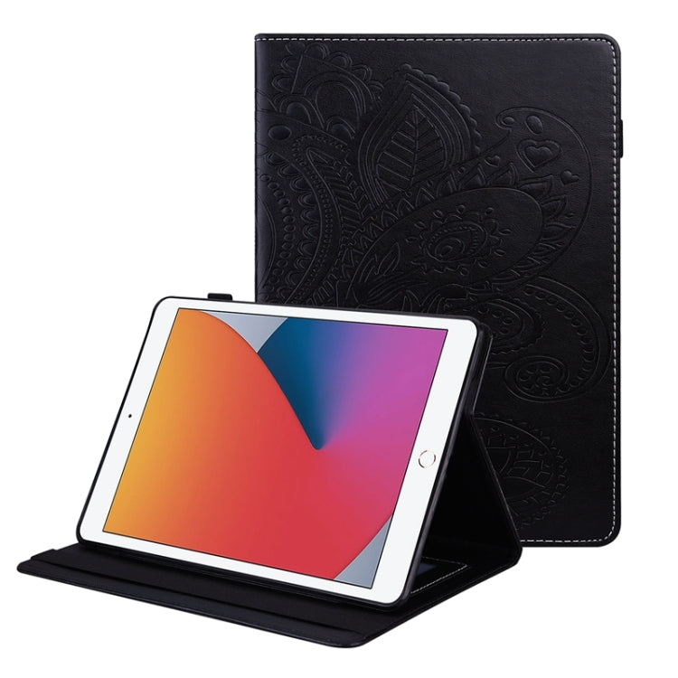 For iPad 10.2 2020 /2019 Peacock Tail Embossing Pattern Horizontal Flip Leather Case with Holder & Card Slots & Wallet & Anti Skid Strip & Wake-up / Sleep Function