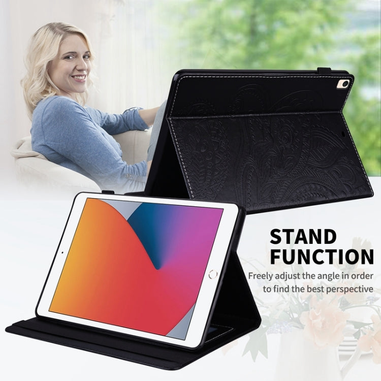 For iPad 10.2 2020 /2019 Peacock Tail Embossing Pattern Horizontal Flip Leather Case with Holder & Card Slots & Wallet & Anti Skid Strip & Wake-up / Sleep Function
