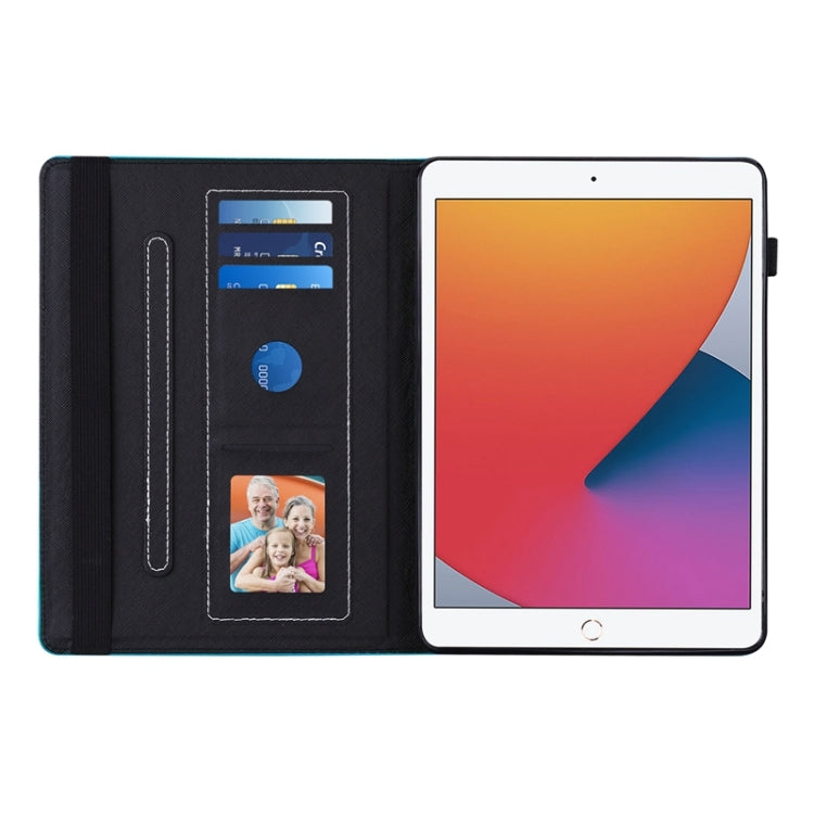 For iPad 10.2 2020 /2019 Peacock Tail Embossing Pattern Horizontal Flip Leather Case with Holder & Card Slots & Wallet & Anti Skid Strip & Wake-up / Sleep Function