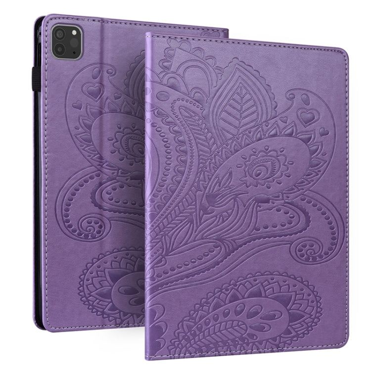 For iPad Pro 11 2022 / 2021 / 2020 Peacock Tail Embossing Pattern Horizontal Flip Leather Tablet Case with Holder & Card Slots & Wallet & Anti Skid Strip & Wake-up / Sleep Function