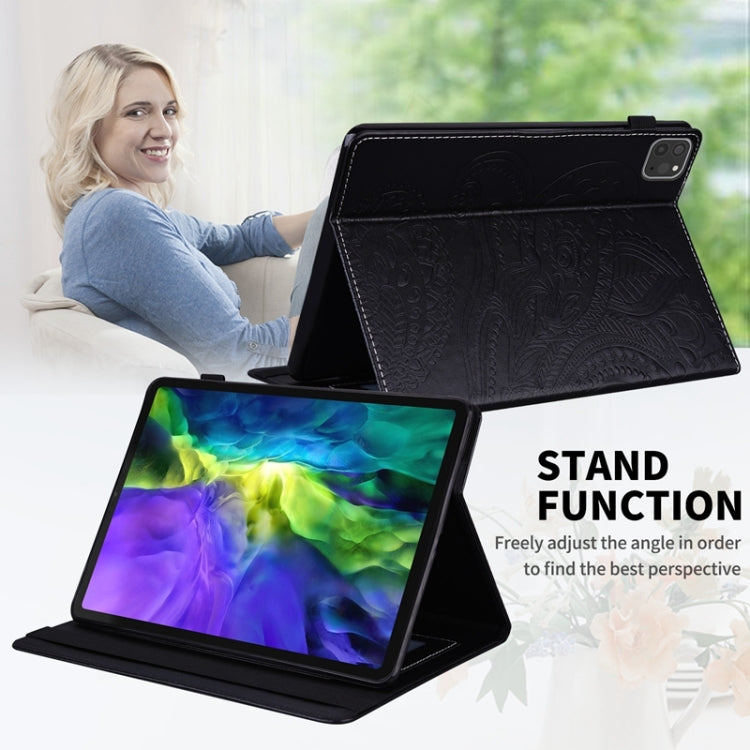 For iPad Pro 11 2022 / 2021 / 2020 Peacock Tail Embossing Pattern Horizontal Flip Leather Tablet Case with Holder & Card Slots & Wallet & Anti Skid Strip & Wake-up / Sleep Function