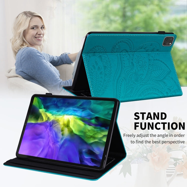 For iPad Pro 11 2022 / 2021 / 2020 Peacock Tail Embossing Pattern Horizontal Flip Leather Tablet Case with Holder & Card Slots & Wallet & Anti Skid Strip & Wake-up / Sleep Function
