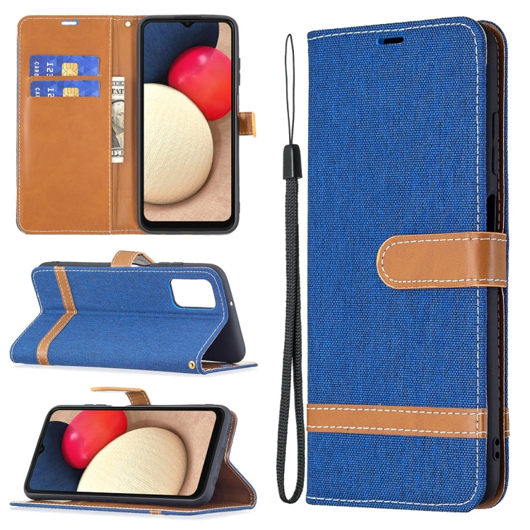For Samsung Galaxy A03s 164mm Color Matching Denim Texture Horizontal Flip Leather Case with Holder & Card Slots & Wallet & Lanyard