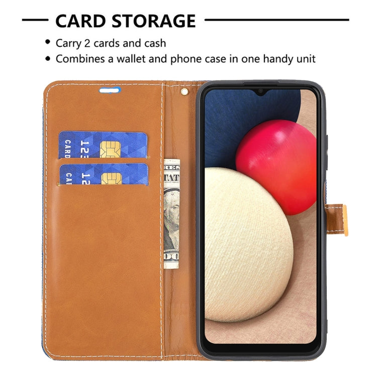 For Samsung Galaxy A03s 164mm Color Matching Denim Texture Horizontal Flip Leather Case with Holder & Card Slots & Wallet & Lanyard