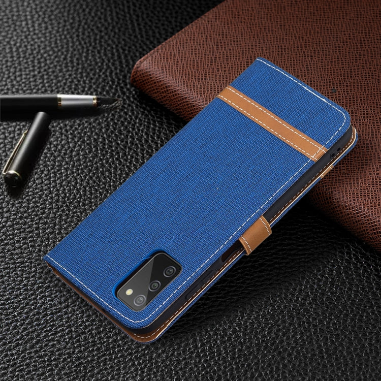 For Samsung Galaxy A03s 164mm Color Matching Denim Texture Horizontal Flip Leather Case with Holder & Card Slots & Wallet & Lanyard