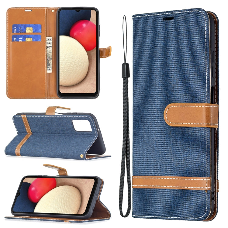 For Samsung Galaxy A03s 164mm Color Matching Denim Texture Horizontal Flip Leather Case with Holder & Card Slots & Wallet & Lanyard