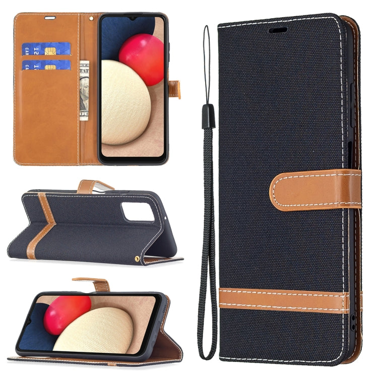 For Samsung Galaxy A03s 164mm Color Matching Denim Texture Horizontal Flip Leather Case with Holder & Card Slots & Wallet & Lanyard