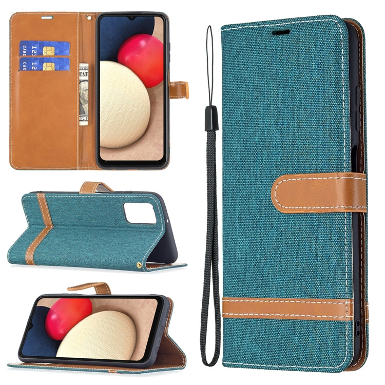 For Samsung Galaxy A03s 164mm Color Matching Denim Texture Horizontal Flip Leather Case with Holder & Card Slots & Wallet & Lanyard