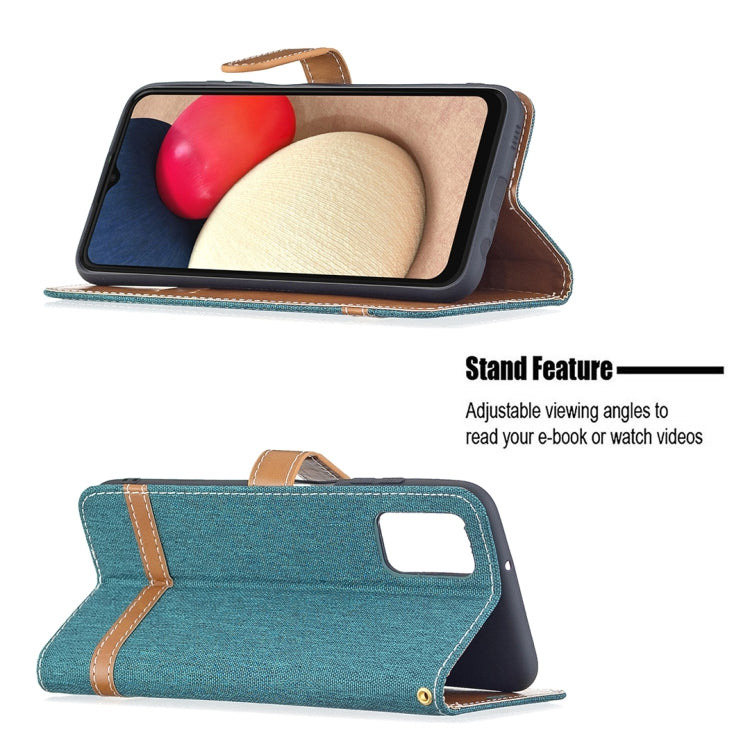 For Samsung Galaxy A03s 164mm Color Matching Denim Texture Horizontal Flip Leather Case with Holder & Card Slots & Wallet & Lanyard