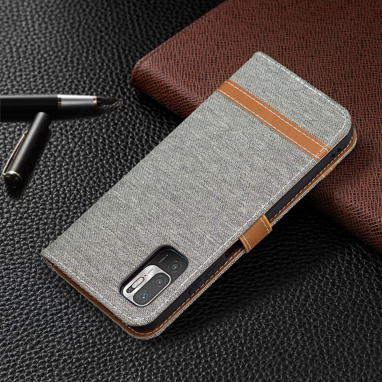 For Xiaomi Poco M3 Pro / Redmi Note 10 5G Color Matching Denim Texture Horizontal Flip Leather Case with Holder & Card Slots & Wallet & Lanyard