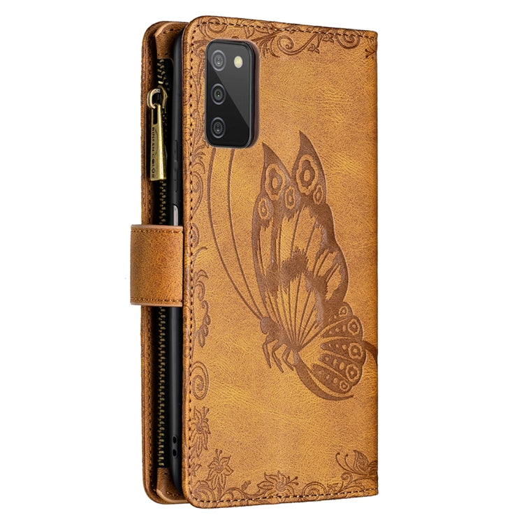 For Samsung Galaxy A03s 164mm Flying Butterfly Embossing Pattern Zipper Horizontal Flip Leather Case with Holder & Card Slots & Wallet