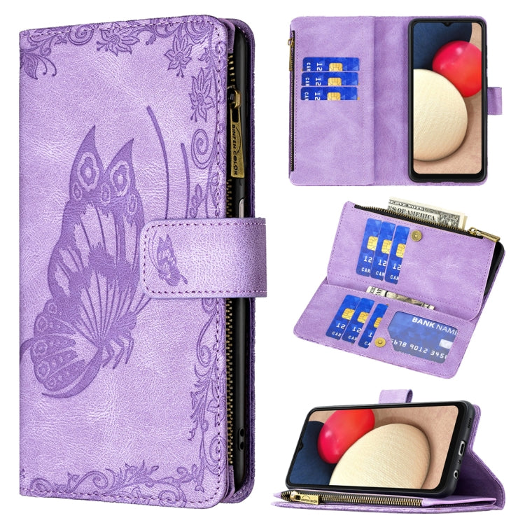 For Samsung Galaxy A03s 164mm Flying Butterfly Embossing Pattern Zipper Horizontal Flip Leather Case with Holder & Card Slots & Wallet