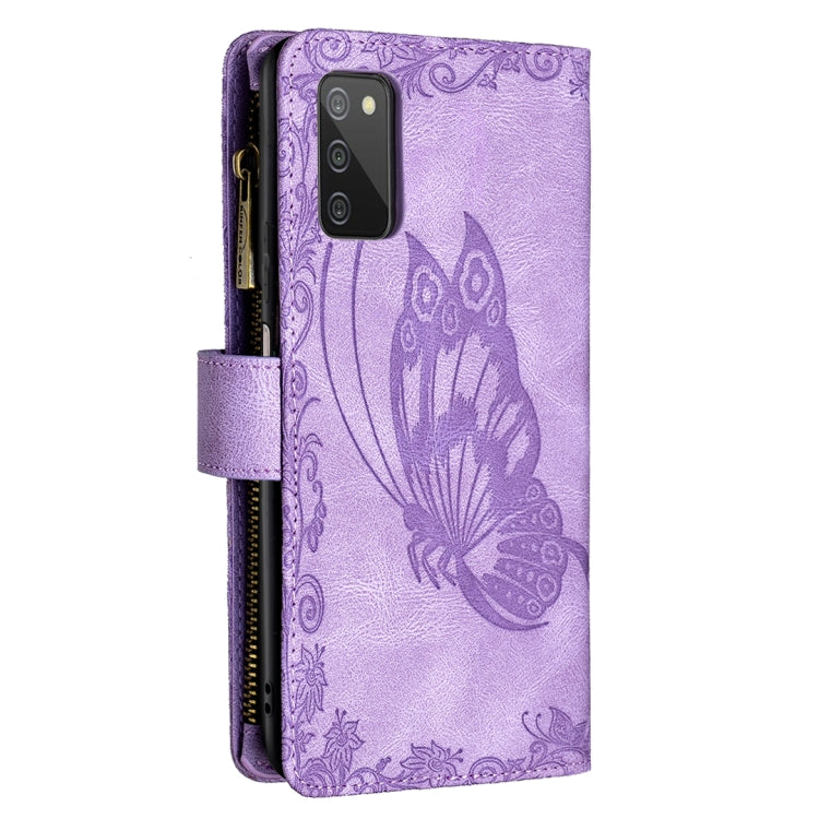 For Samsung Galaxy A03s 164mm Flying Butterfly Embossing Pattern Zipper Horizontal Flip Leather Case with Holder & Card Slots & Wallet
