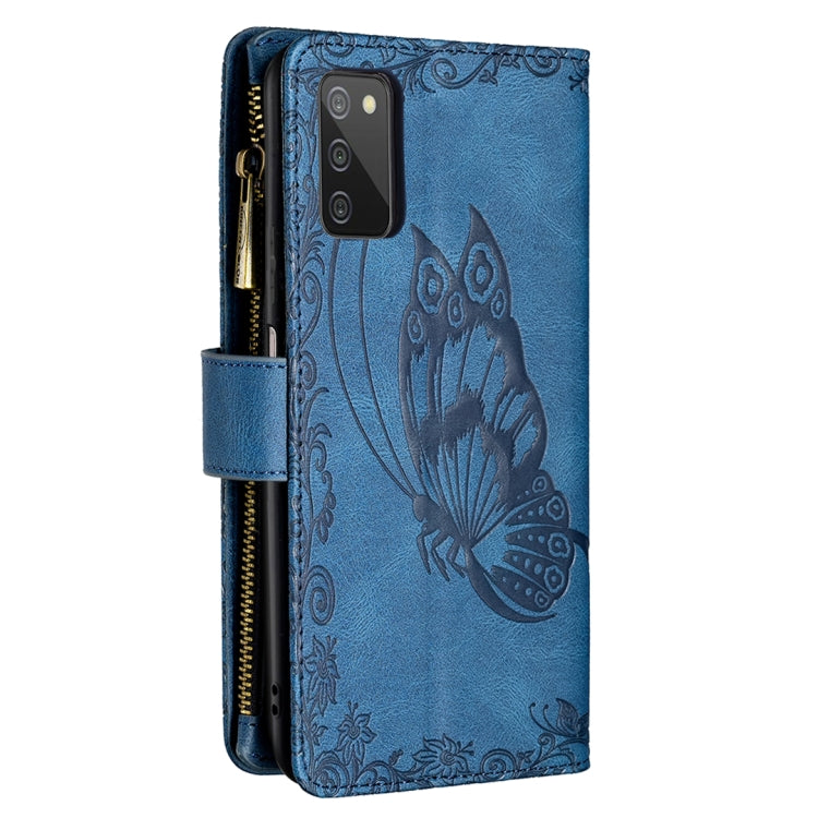 For Samsung Galaxy A03s 164mm Flying Butterfly Embossing Pattern Zipper Horizontal Flip Leather Case with Holder & Card Slots & Wallet