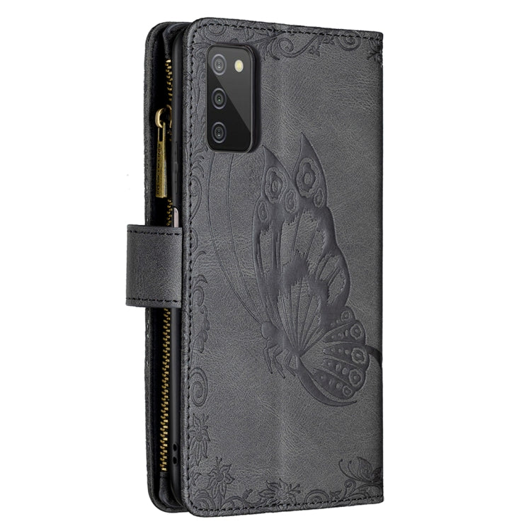 For Samsung Galaxy A03s 164mm Flying Butterfly Embossing Pattern Zipper Horizontal Flip Leather Case with Holder & Card Slots & Wallet