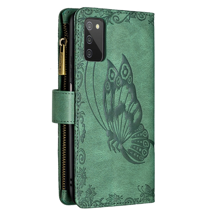 For Samsung Galaxy A03s 164mm Flying Butterfly Embossing Pattern Zipper Horizontal Flip Leather Case with Holder & Card Slots & Wallet