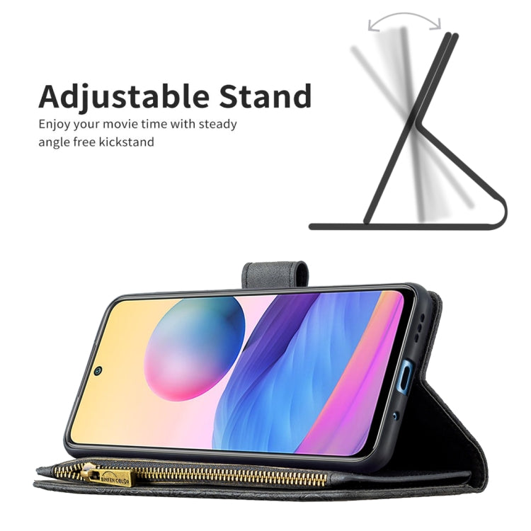 For Xiaomi Poco M3 Pro / Redmi Note 10 5G Flying Butterfly Embossing Pattern Zipper Horizontal Flip Leather Case with Holder & Card Slots & Wallet