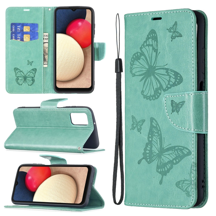 For Samsung Galaxy A03s 164mm Embossing Two Butterflies Pattern Horizontal Flip PU Leather Case with Holder & Card Slot & Wallet & Lanyard